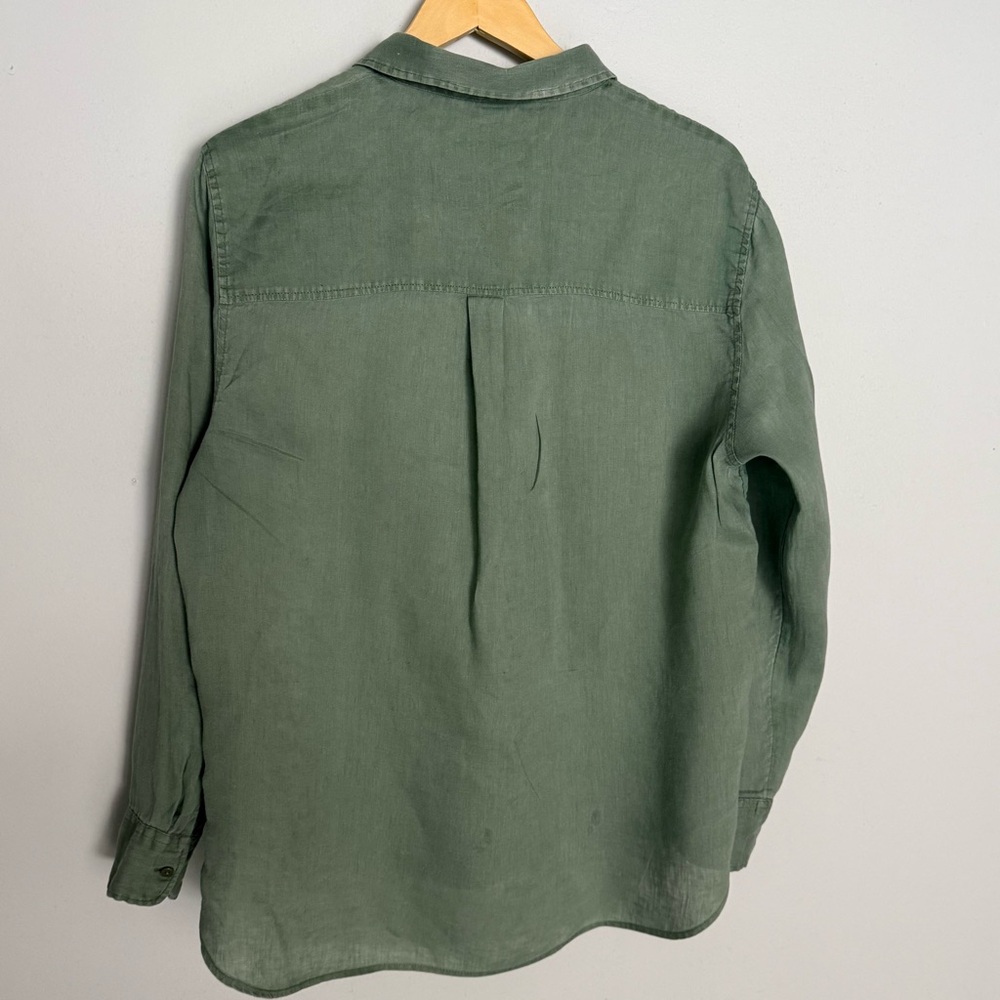 H&M 100% Linen Button Down Shirt Women’s Medium Sage Green Long Sleeve - Picture 6 of 8